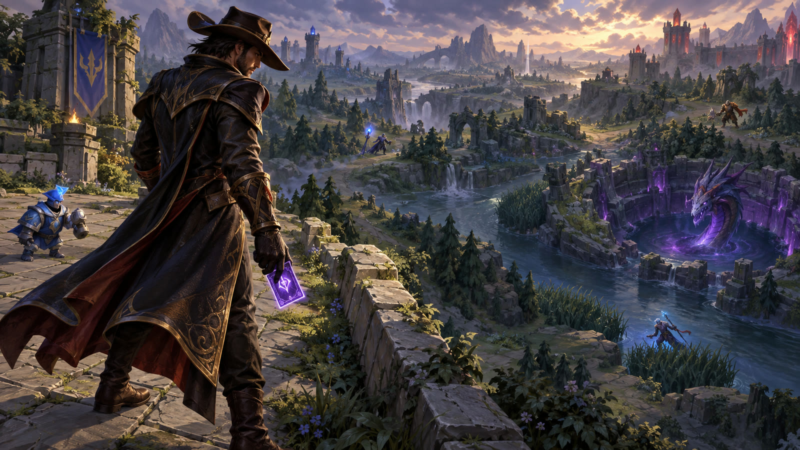 Twisted Fate surveying the river and forest from a safe position.