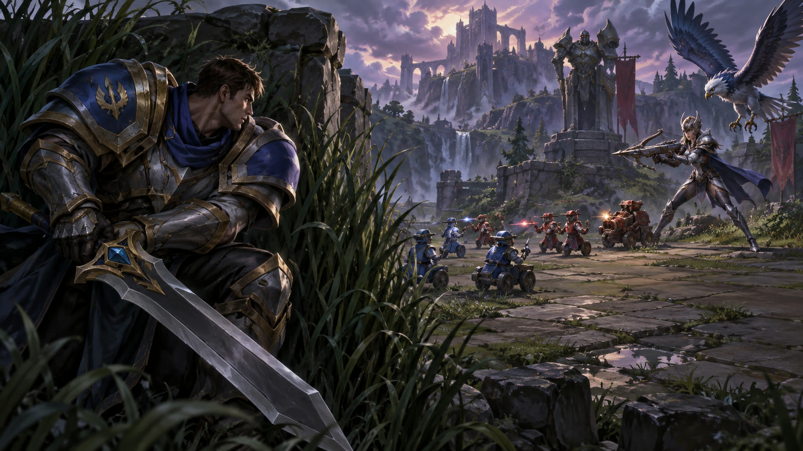 Garen waiting beside brush while Quinn keeps her distance.