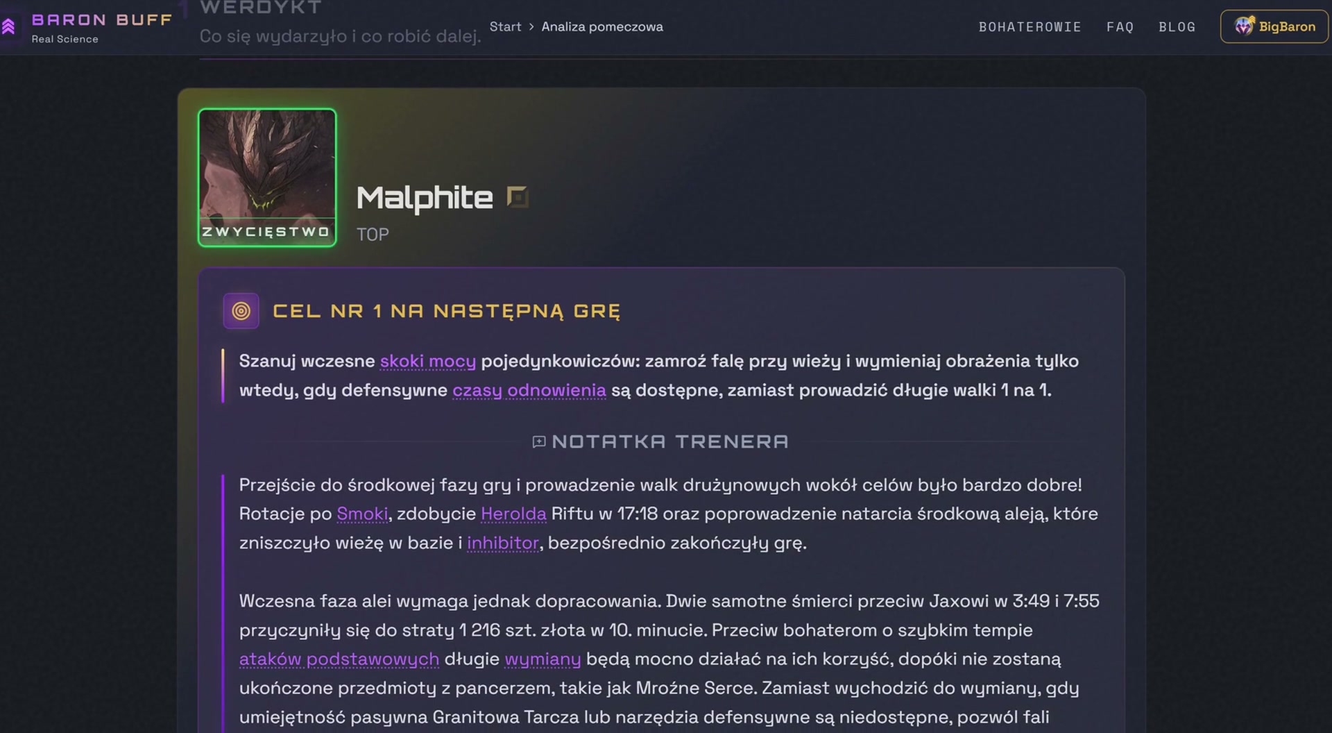 Raport po grze z polskiego dema Baron Buff z werdyktem i celem na następny mecz