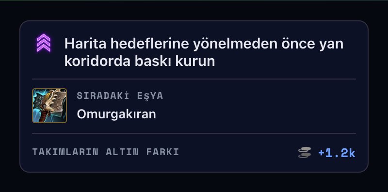Sıradaki eşya, kazanma koşulu ve tahmini takım altınını gösteren Baron Buff oyun içi arayüzü